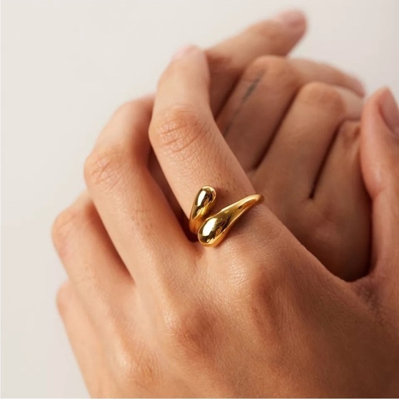 NEW 18K Gold Water-drop Resizable Ring - Picture 1 of 13